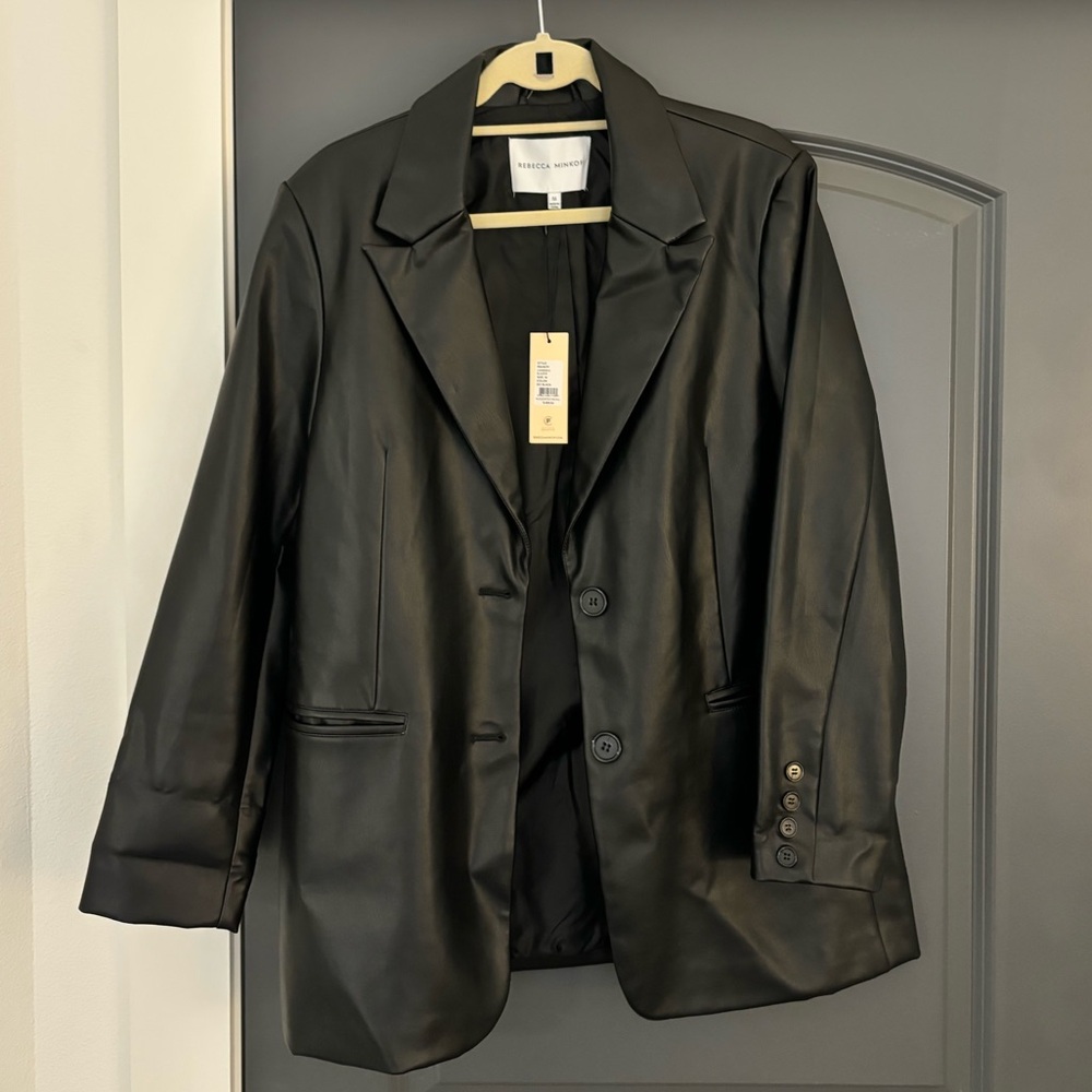 $468 Rebecca Minkoff Faux Lambskin Blazer Women's Size M, NWT